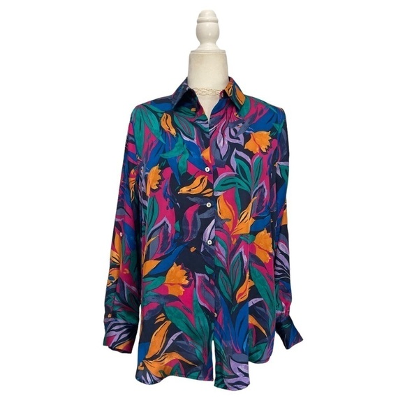 Harper + Blair London Long Sleeve Blouse NWT in Bold Tropical Print - Picture 2 of 13